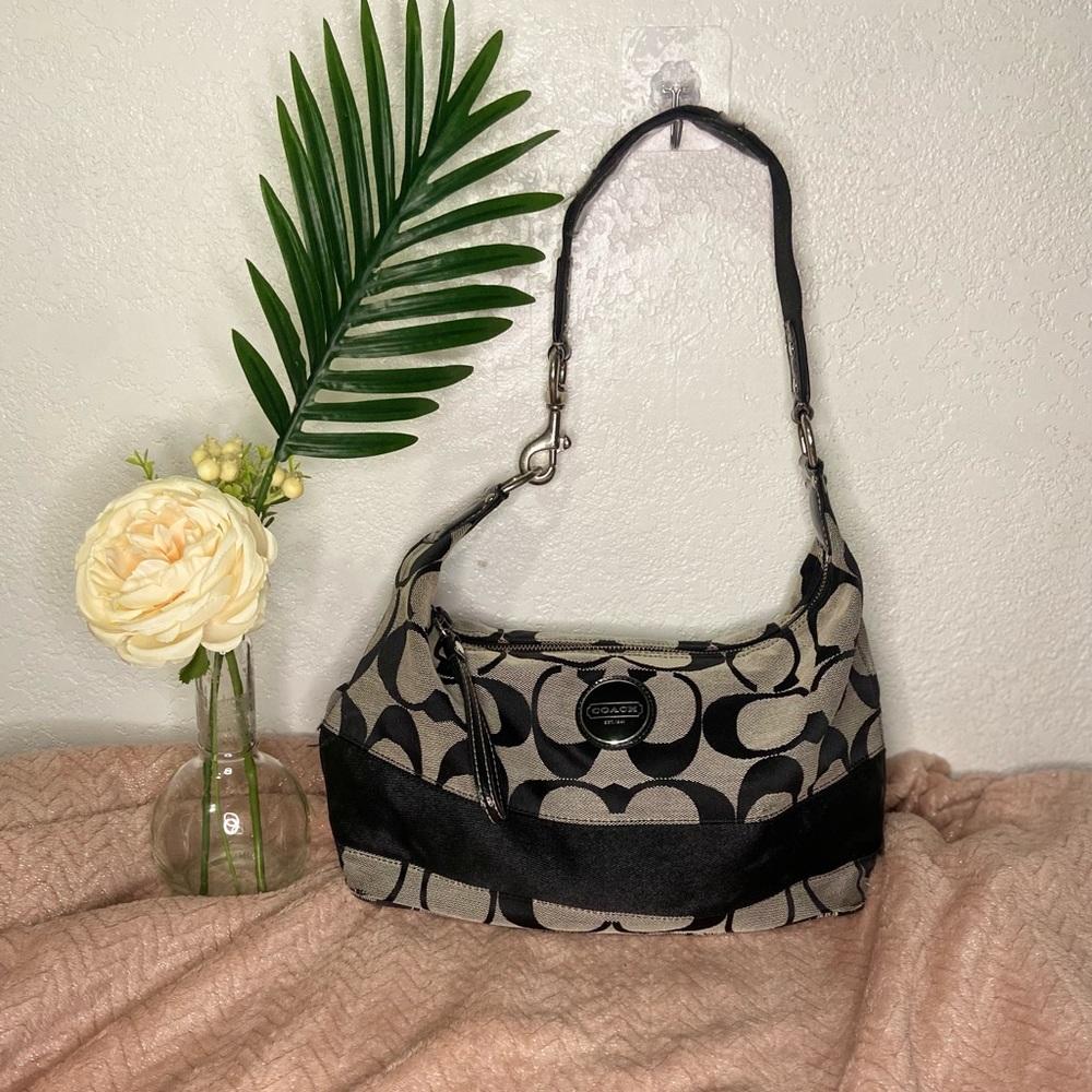 Coach Signature Stripe Black and Gray Signature Handbag
